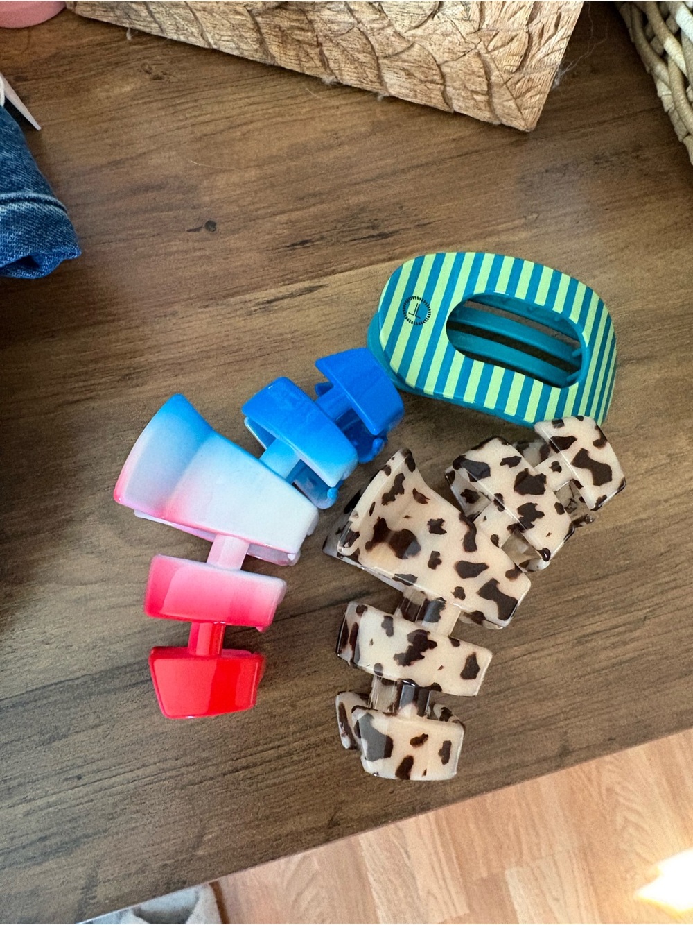 Multicolor Hair Claw Clips - Blue, Pink Gradient & Leopard Set (3)